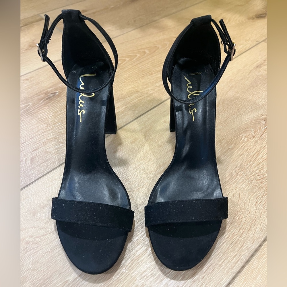 Lulu's Taylor Suede Black Ankle Strap Heels